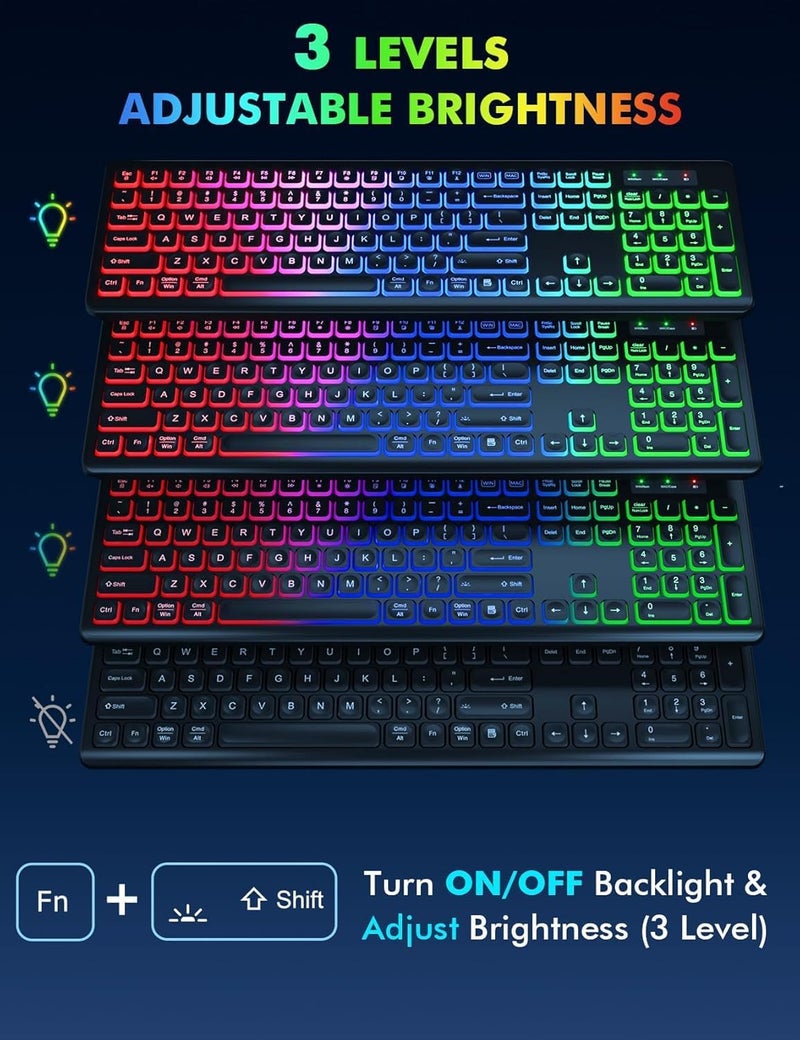 Trueque Wireless Keyboard and Mouse Combo, RGB Backlit, Rechargeable & Light Up Letters, Full-Size, Soft Typing, Sleep Mode, 2.4GHz Quiet Keyboard Set for Mac, Windows, Laptop, PC, (Black) - Image 2